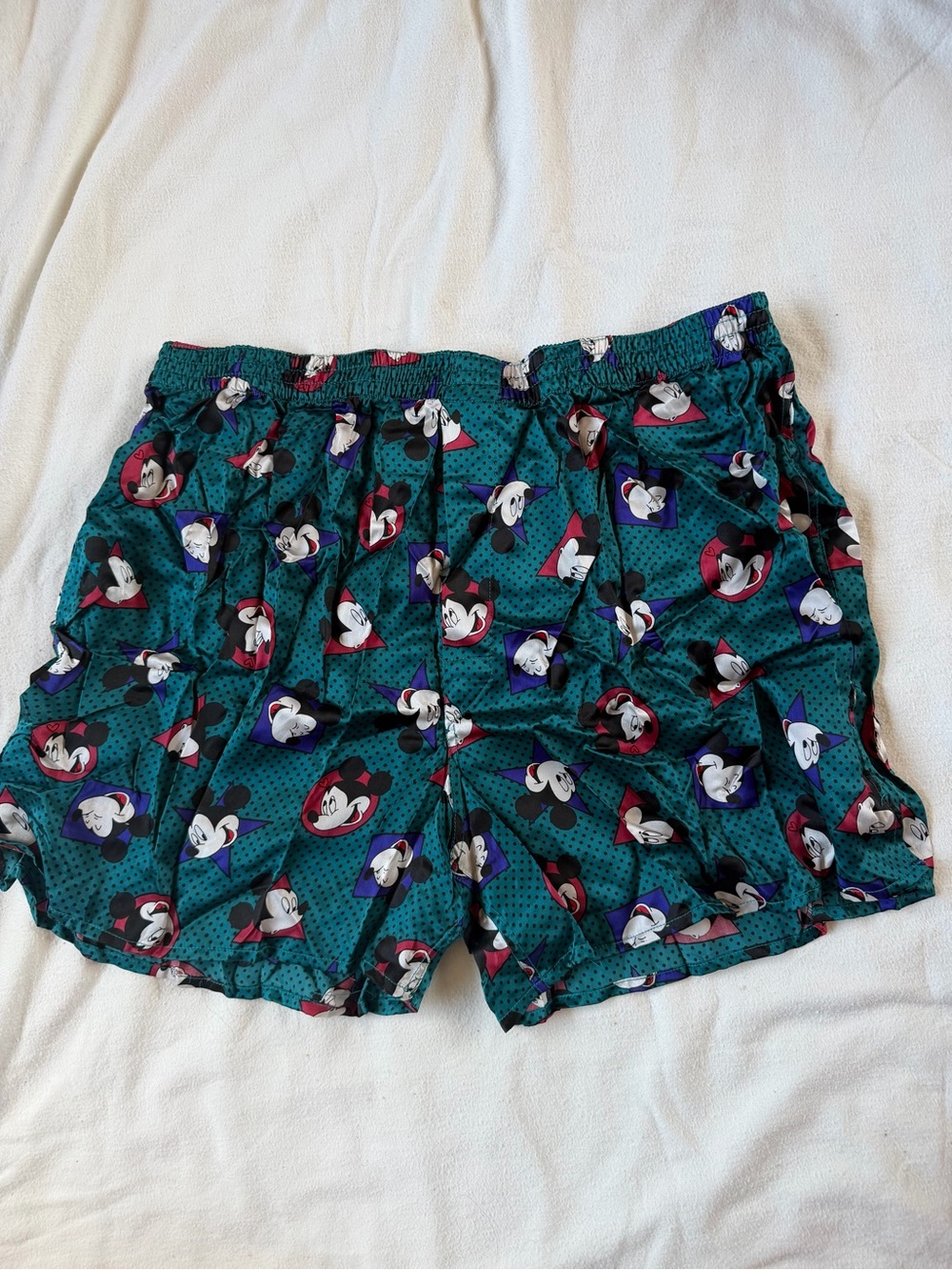 Disney Mickey Unlimited Mickey Mouse Silk Polka Dot Green Boxer Shorts L